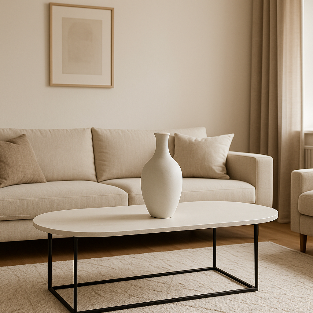 minimalist white porcelain vase on modern coffee table