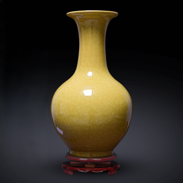 Handcrafted Jingdezhen Yellow Ice Cracked Glaze Vase – Chinese Ceramic Art for Elegant Home Decor