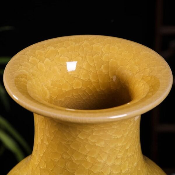 Handcrafted Jingdezhen Yellow Ice Cracked Glaze Vase – Chinese Ceramic Art for Elegant Home Decor - Image 2