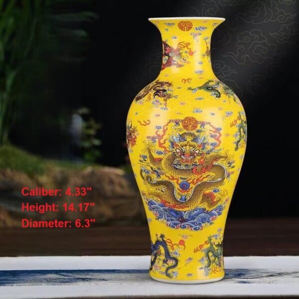 Handmade Jingdezhen luminous frosted yellow dragon patterned vase - Image 3