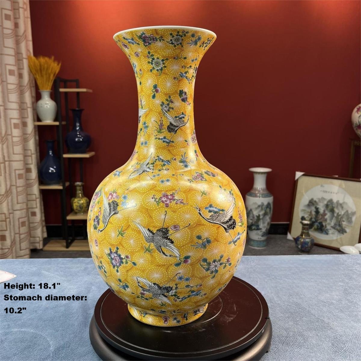 Handmade Jingdezhen luminous crane ceramic ornamental vase

