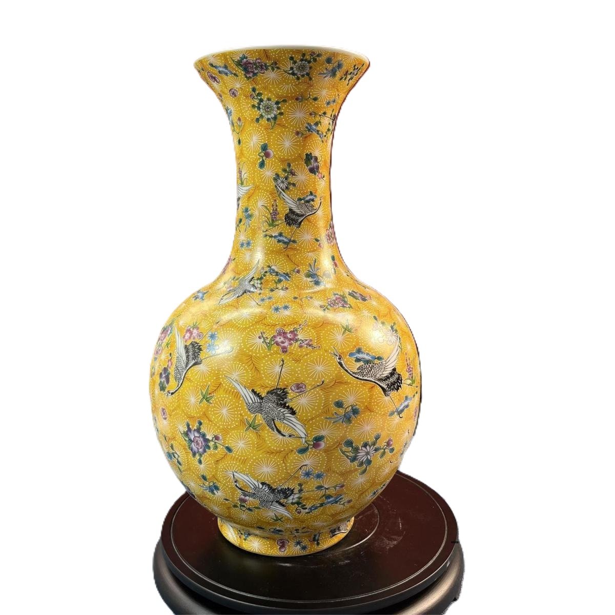 Handmade Jingdezhen luminous crane ceramic ornamental vase